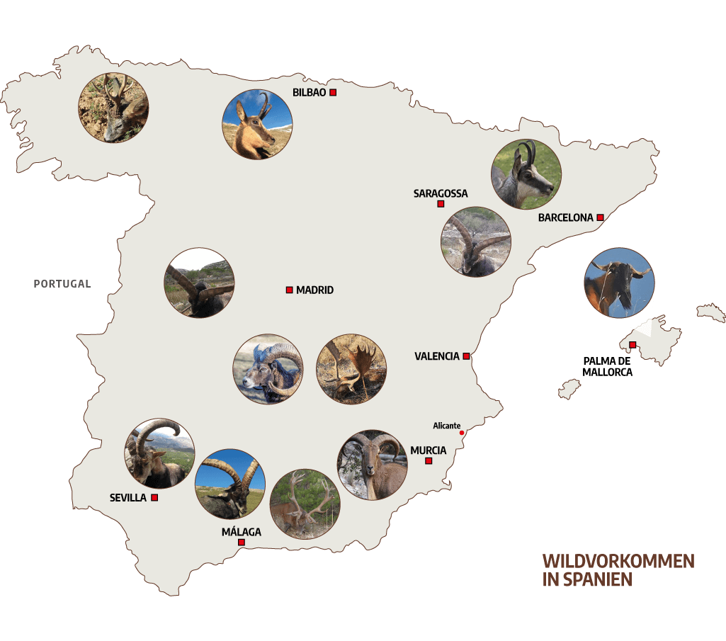 Landkarte Jagdreisen Spanien
